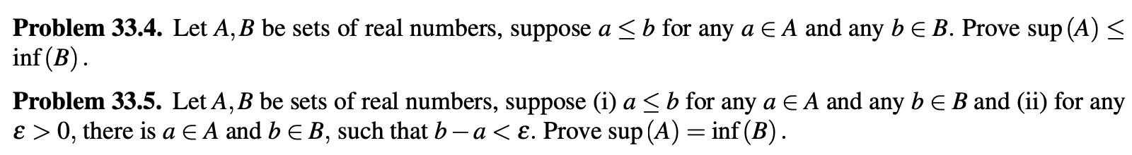 Solved Problem 33.4. Let A, B Be Sets Of Real Numbers, | Chegg.com