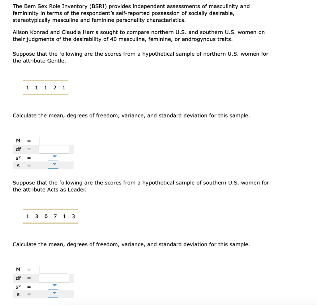 Solved The Bem Sex Role Inventory (BSRI) provides | Chegg.com