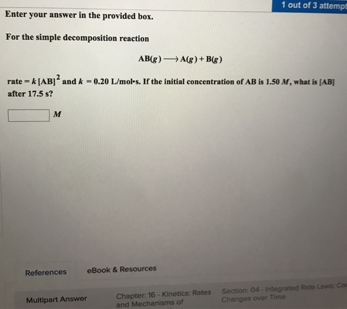 Solved For The Simple Decomposition Reaction AB(g) | Chegg.com