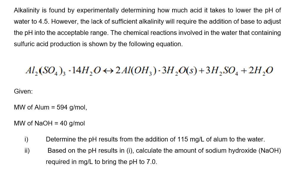 Solved Alkalinity is found by experimentally determining how | Chegg.com