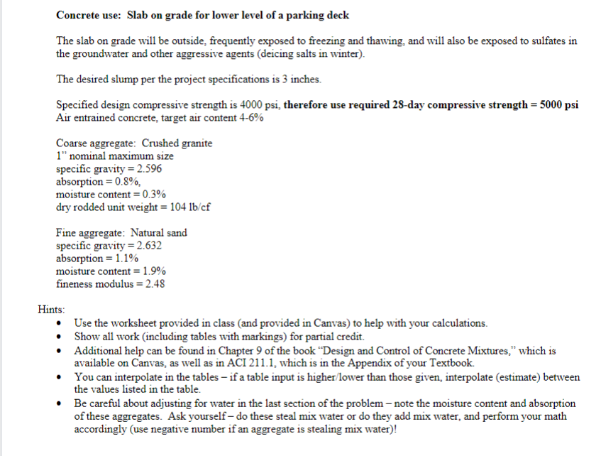 Solved Relevant Tables For Concrete Mix Design (ref: ACI) | Chegg.com