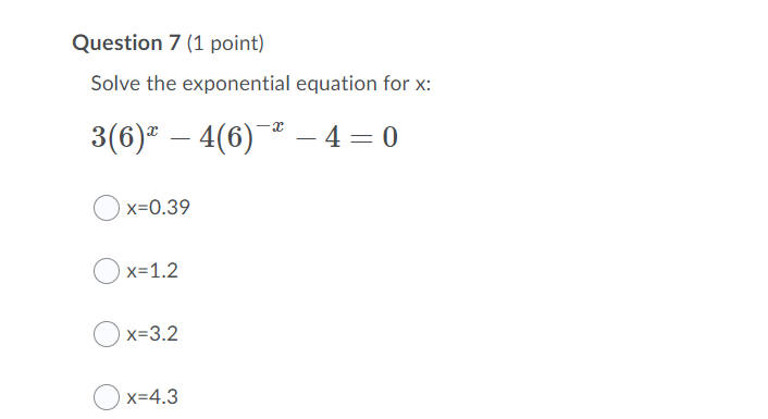 Solved Question 1 (1 point) Solve the exponential equation | Chegg.com