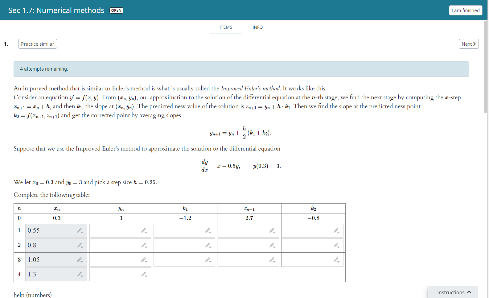Solved My Xn values are correct but I don't understand the | Chegg.com