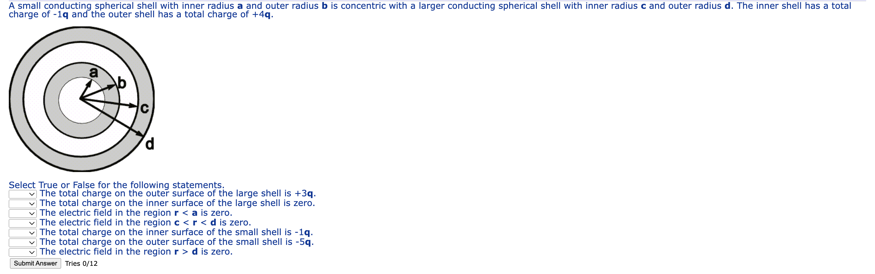 Solved A small conducting spherical shell with inner radius | Chegg.com