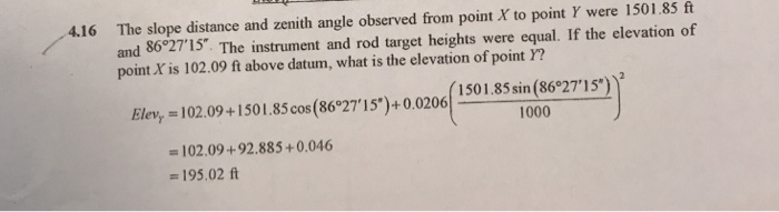 Solved The slope distance and zenith angle observed from | Chegg.com