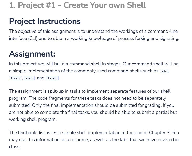 1. Project #1 - Create Your own Shell Project | Chegg.com