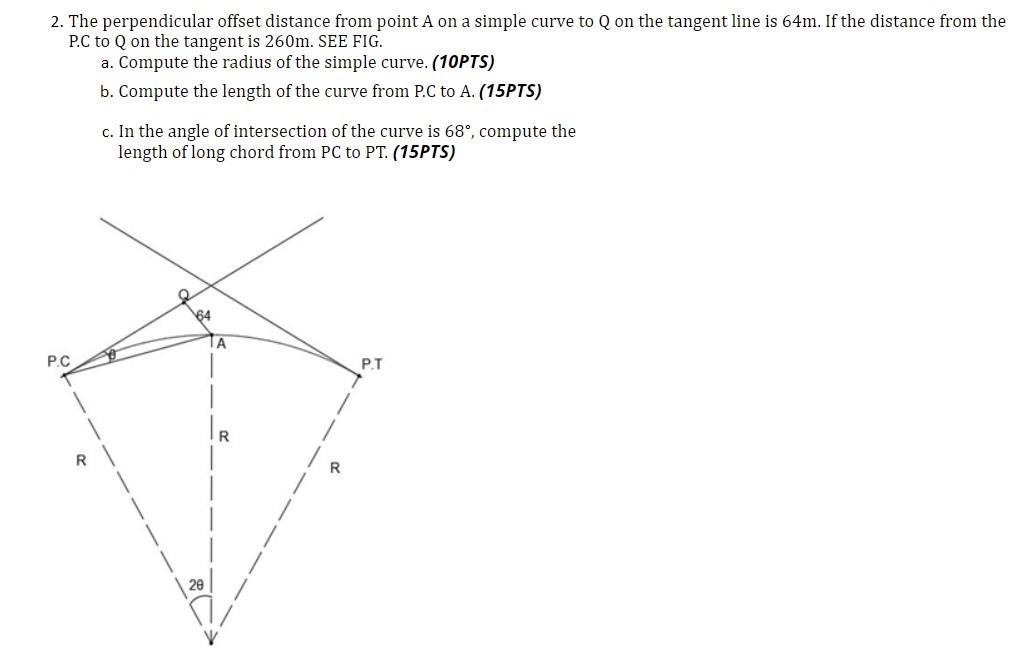 Solved 2. The perpendicular offset distance from point A on | Chegg.com