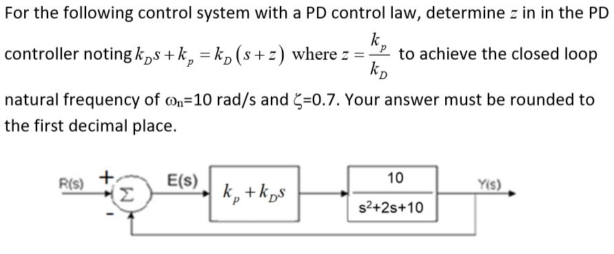 Solved For the following control system with a PD control | Chegg.com