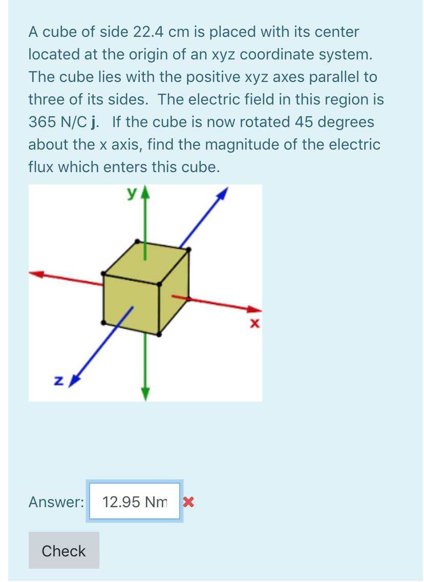 Solved A cube of side 22.4 cm is placed with its center | Chegg.com