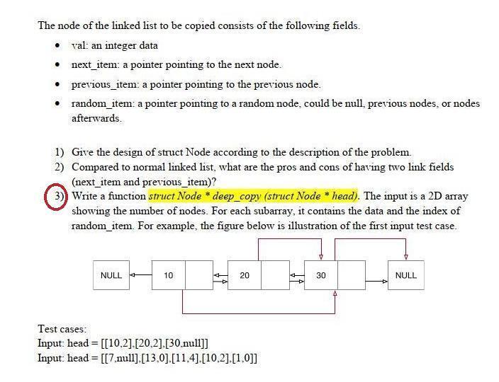 Solved The node of the linked list to be copied consists of | Chegg.com