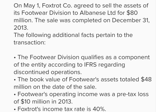 on may 1 foxtrot company agreed to sell