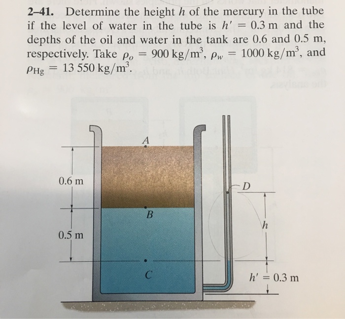 Solved 241. Determine the height h of the mercury in the