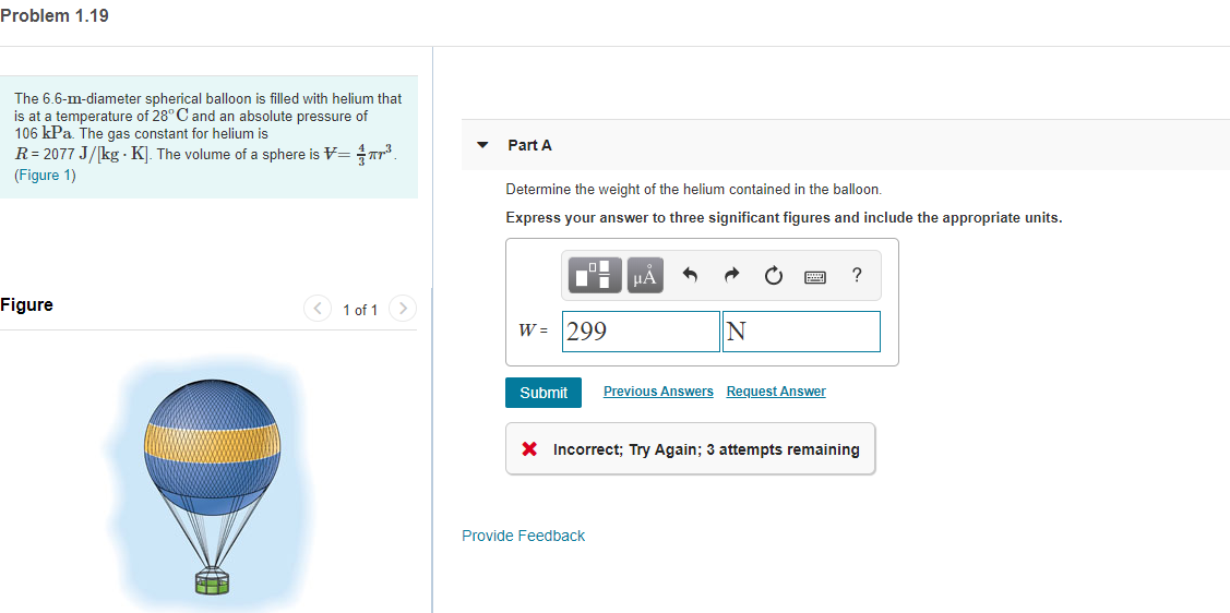 Solved Problem 1.19 The 6.6-m-diameter Spherical Balloon Is | Chegg.com