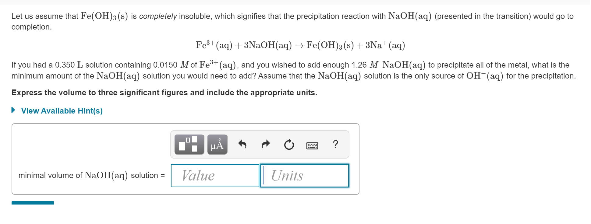 Solved Let Us Assume That Fe Oh 3 S Is Completely Insol Chegg Com