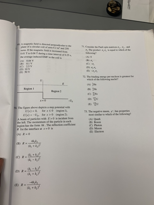 Solved 69. A magnetic field is directed perpendicular to the | Chegg.com