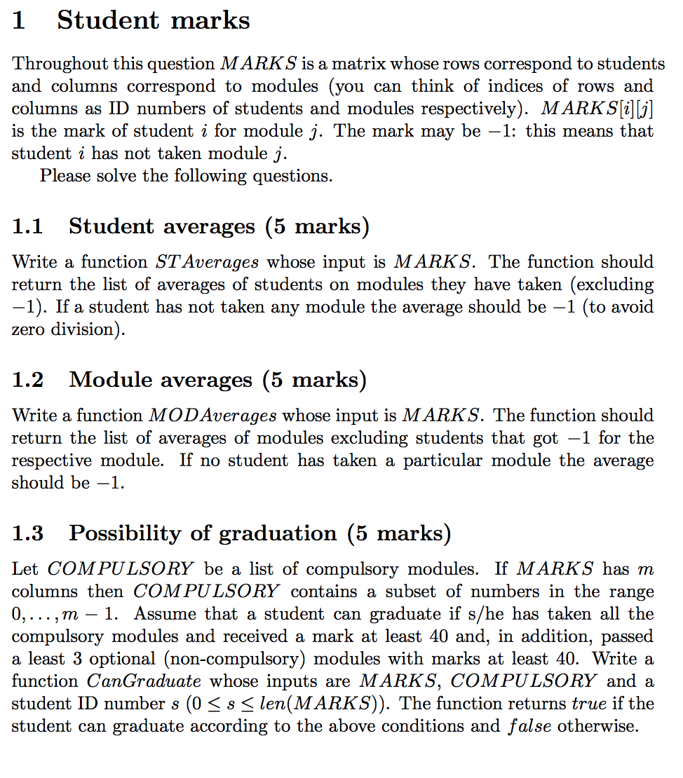 Solved 1 Student marks Throughout this question MARKS is a | Chegg.com