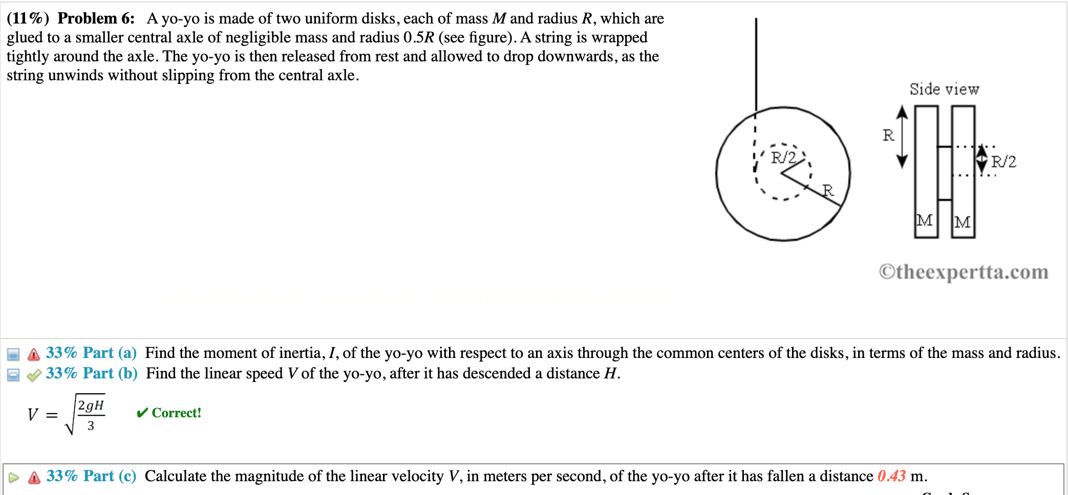 solved-11-problem-6-a-yo-yo-is-made-of-two-uniform-chegg