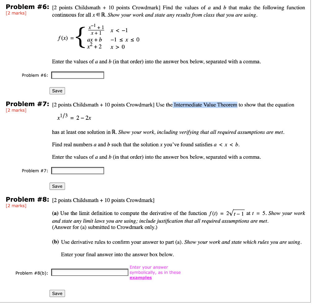 Solved Problem #6: [2 points Childsmath + 10 points | Chegg.com