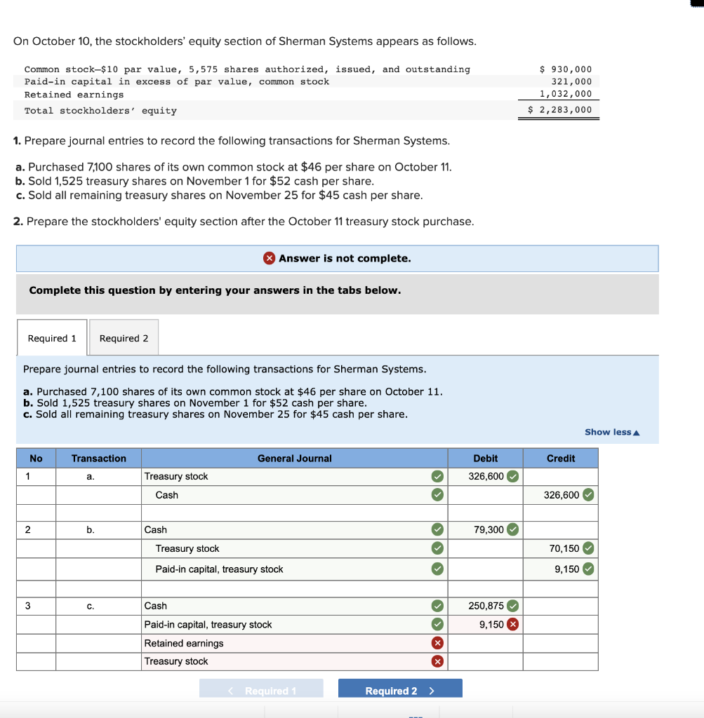 Solved On October 10, the stockholders' equity section of