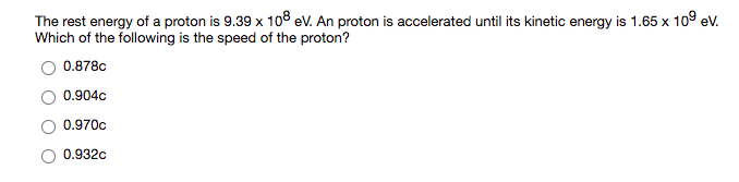 rest energy of proton in ev