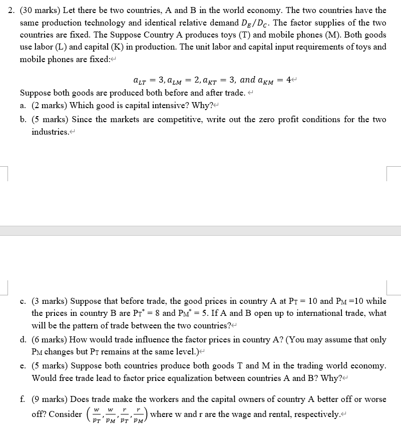 Solved 2. (30 Marks) Let There Be Two Countries, A And B In | Chegg.com