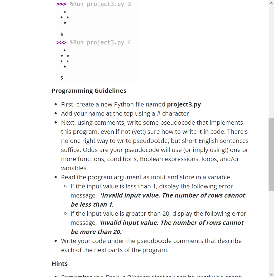 Solved Program: Diamond Pattern Given an integer between 1 | Chegg.com