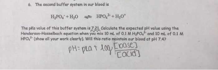 Solved 6 The second buffer system in our blood is H2PO+H20 | Chegg.com