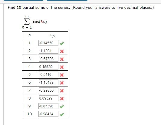 Solved Find 10 Partial Sums Of The Series Round Your An Chegg Com