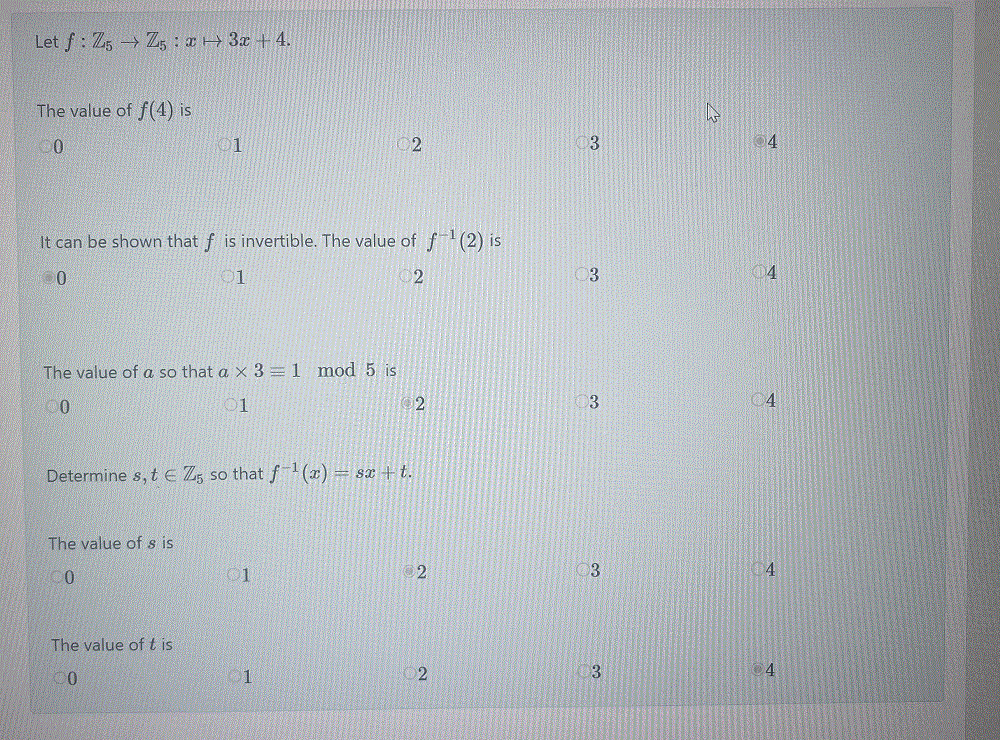 Solved Let Fz5→z5x↦3x4 The Value Of F4 Is 1 2 3 4 It 0999