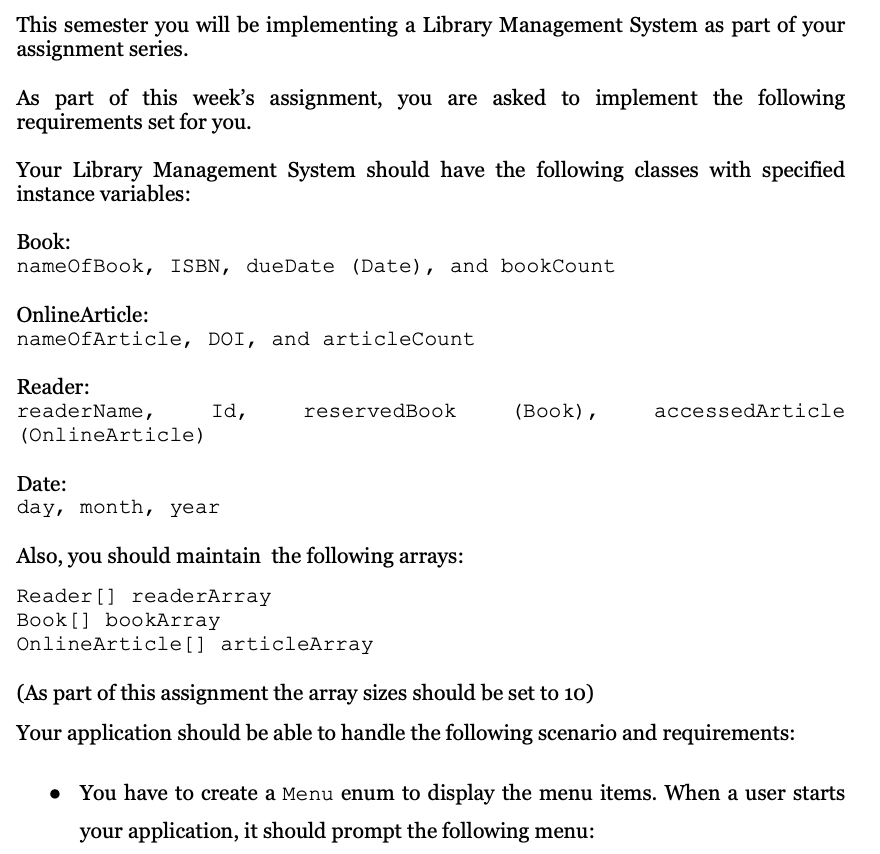 Solved This semester you will be implementing a Library | Chegg.com