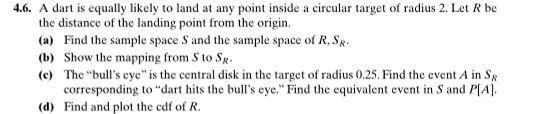 Solved 1.6. A dart is equally likely to land at any point | Chegg.com