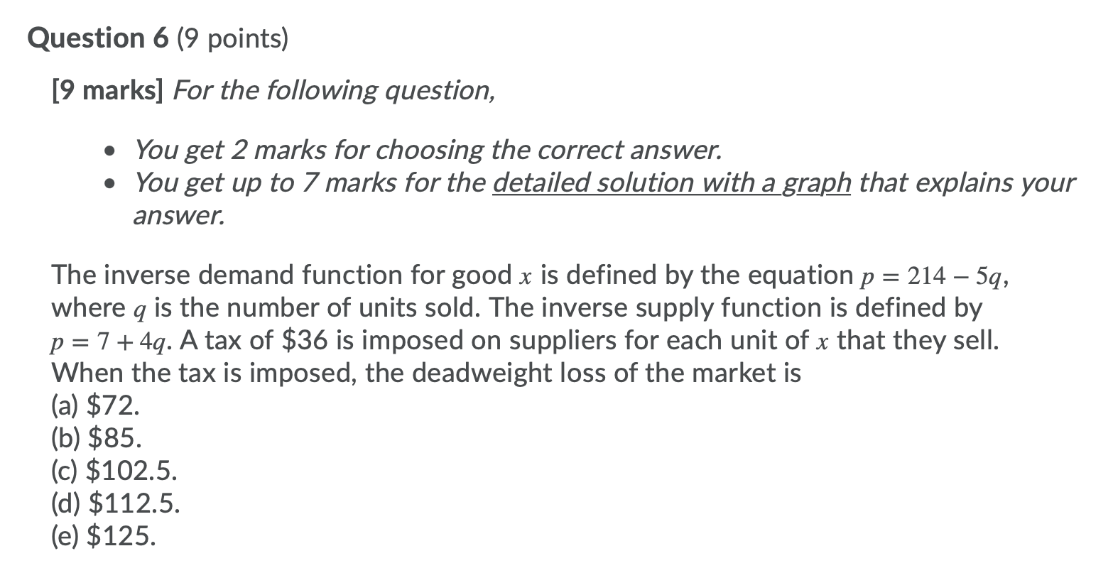 Solved Question 6 (9 points) [9 marks] For the following | Chegg.com