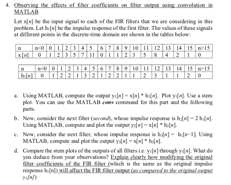 Solved 4. Observing the effects of filter coefficients on | Chegg.com