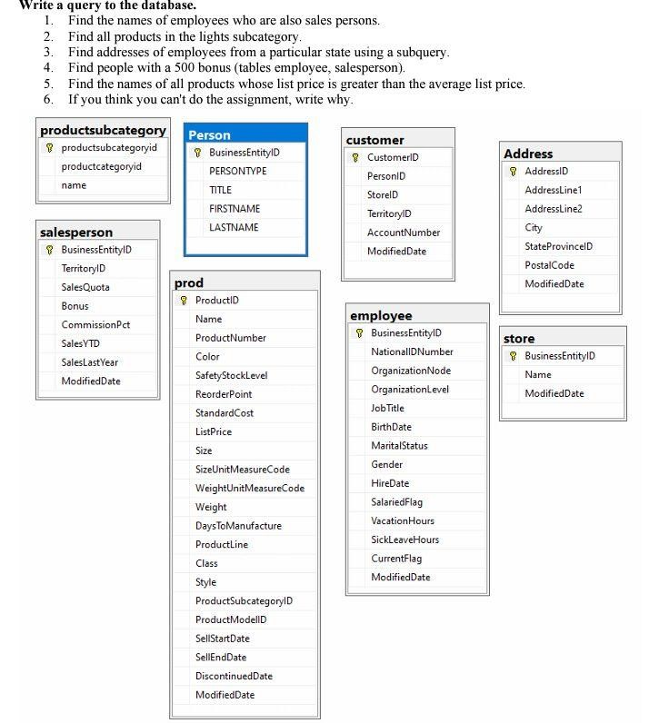 Solved name Name Write a query to the database. 1. Find the | Chegg.com