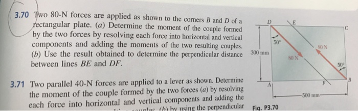 Solved Two 80-N Forces Are Applied As Shown To The Corners B | Chegg.com