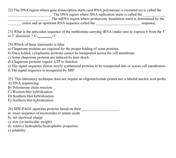 Solved 22) The DNA region where gene transcription starts | Chegg.com