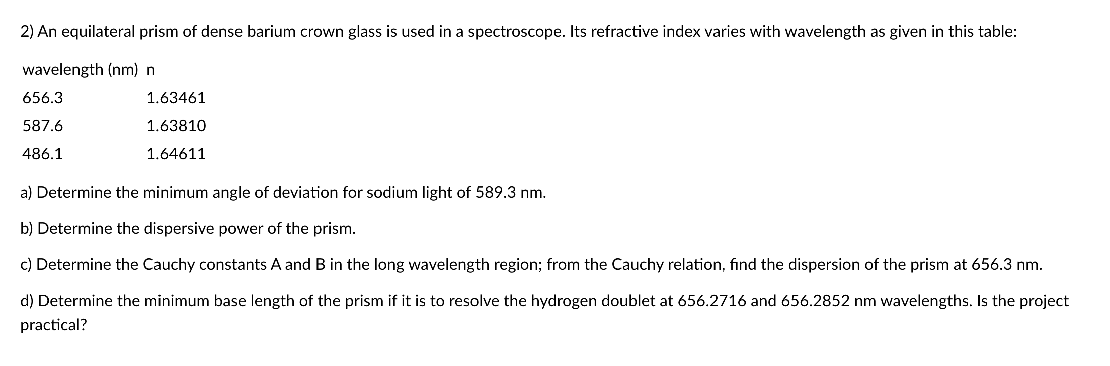 Solved A) Determine The Minimum Angle Of Deviation For | Chegg.com