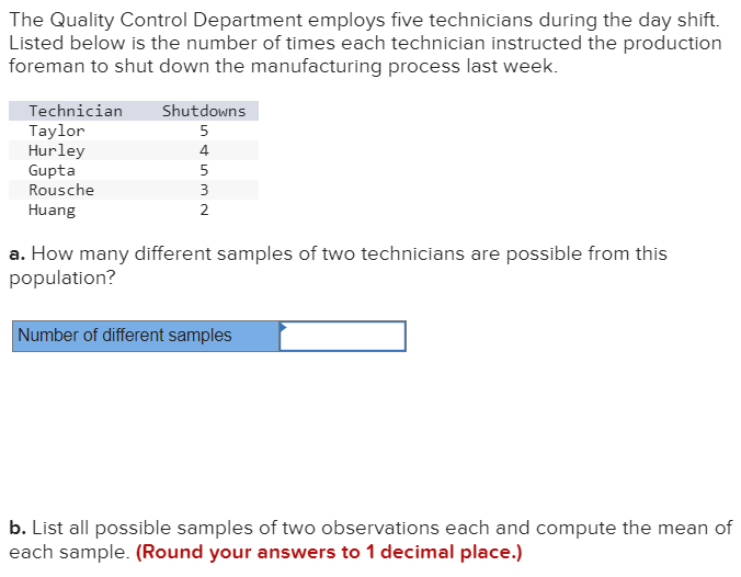 Solved The Quality Control Department employs five | Chegg.com