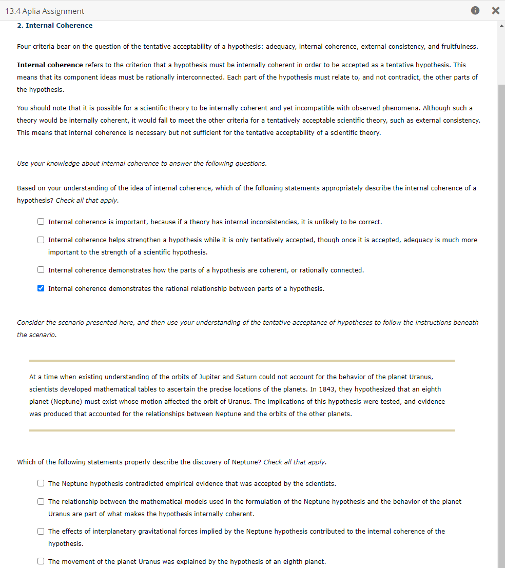 Solved 13 4 Aplia Assignment 2 Internal Coherence Four Chegg