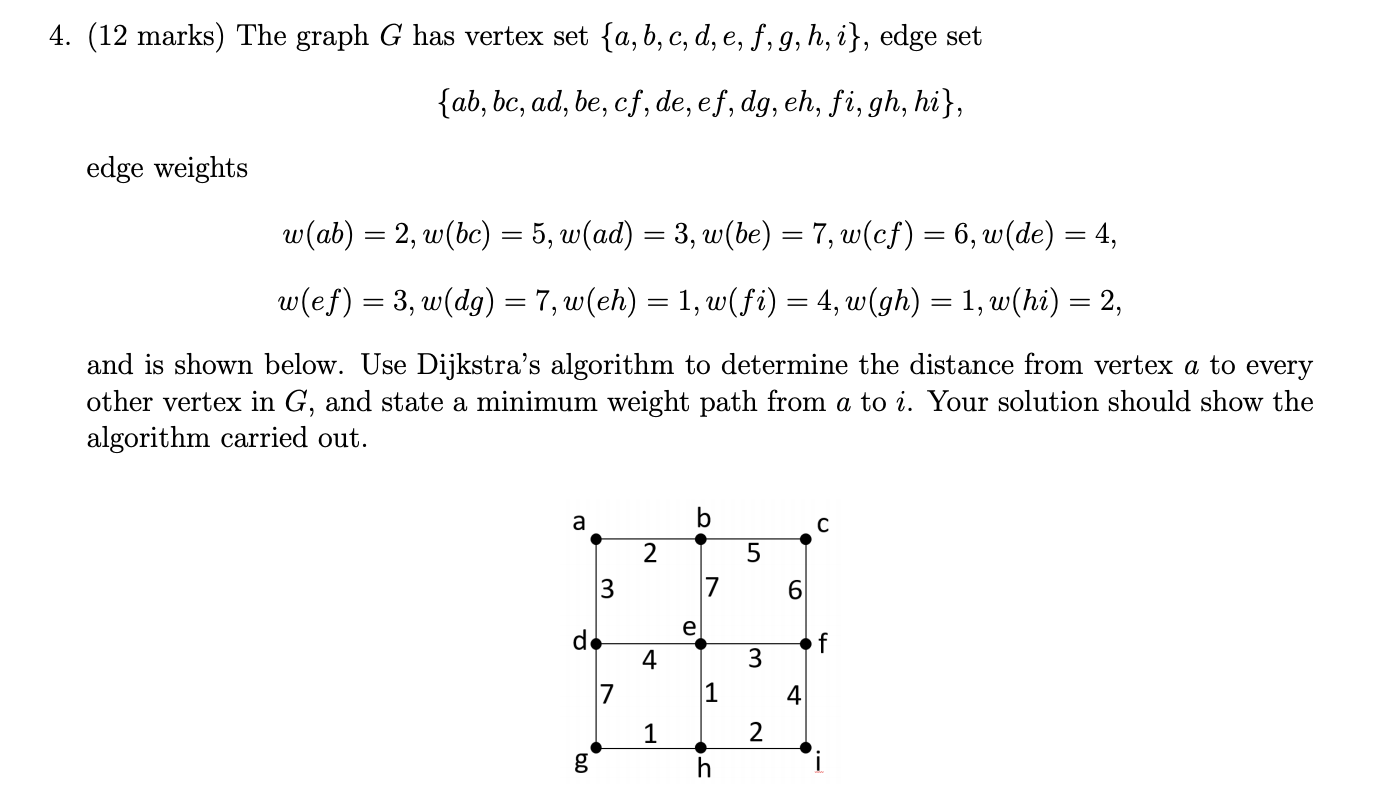Solved 4 12 Marks The Graph G Has Vertex Set A B C Chegg Com