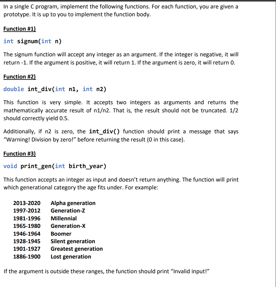 Solved In A Single C Program Implement The Following 0832