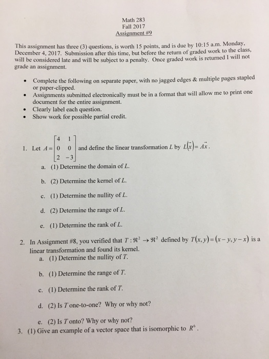 Solved Math 283 Fall 2017 Assignment #9 This assignment has | Chegg.com