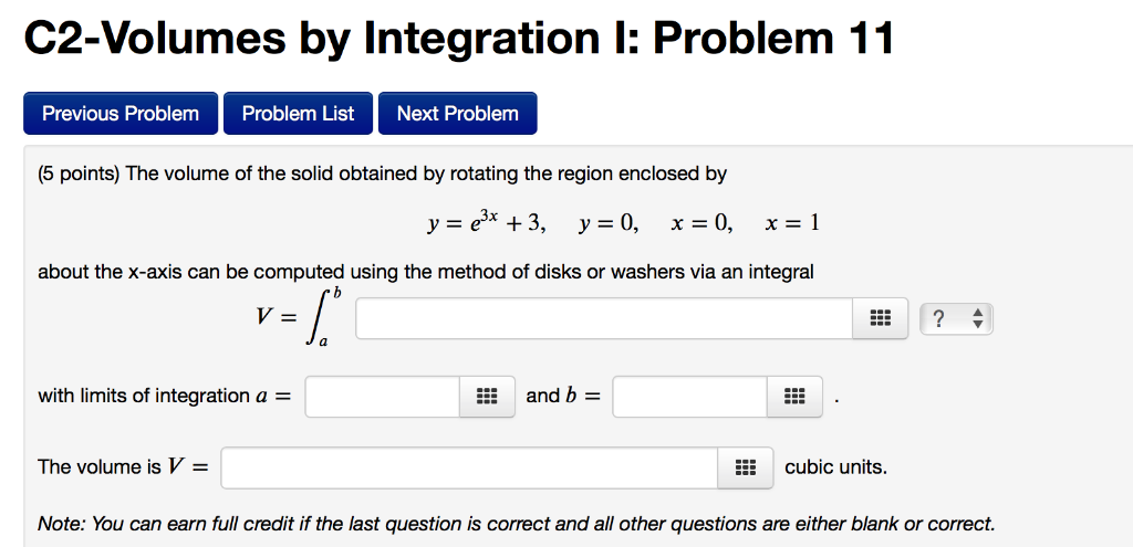Solved C2-Volumes by Integration l: Problem 11 Previous | Chegg.com