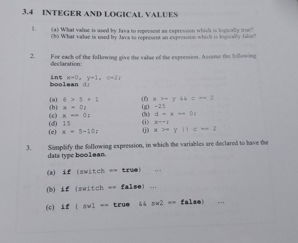 Solved 3.4 INTEGER AND LOGICAL VALUES 1. (a) What value is | Chegg.com