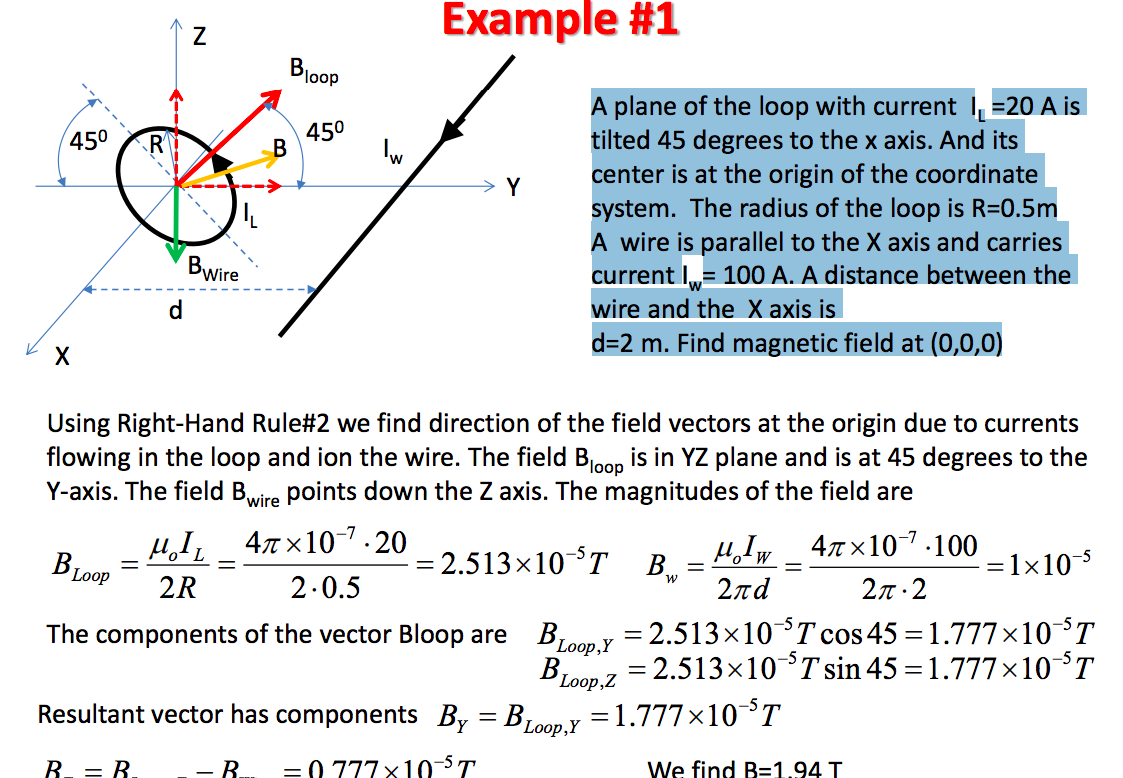Calculation With Blue Loop Solved Z Example #1 Bloop 45° A plane of the loop with | Chegg.com