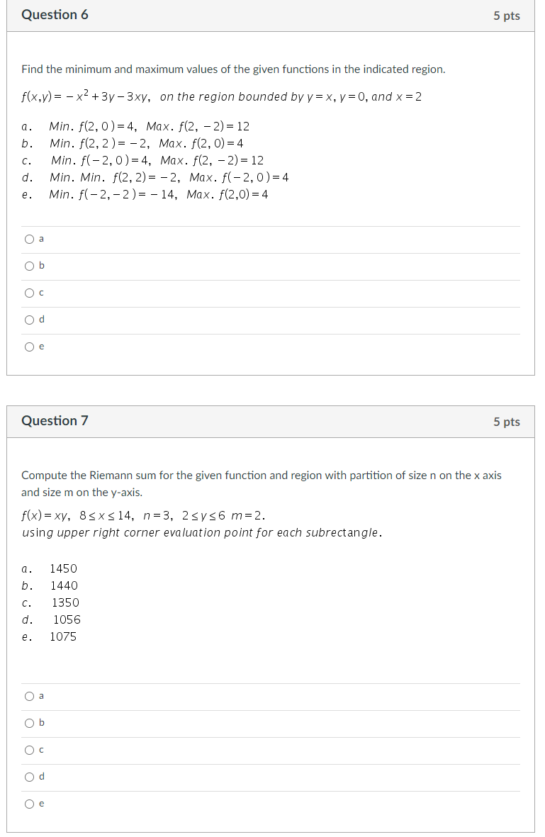 Solved Question 6 5 pts Find the minimum and maximum values | Chegg.com