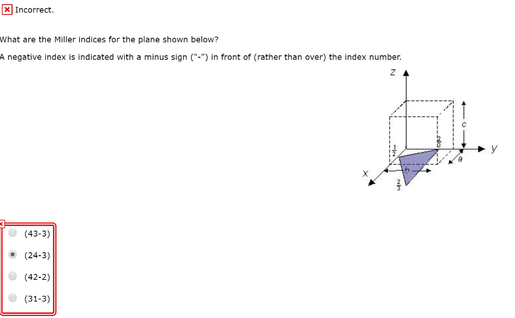 Solved X Incorrect What Are The Miller Indices For The Chegg