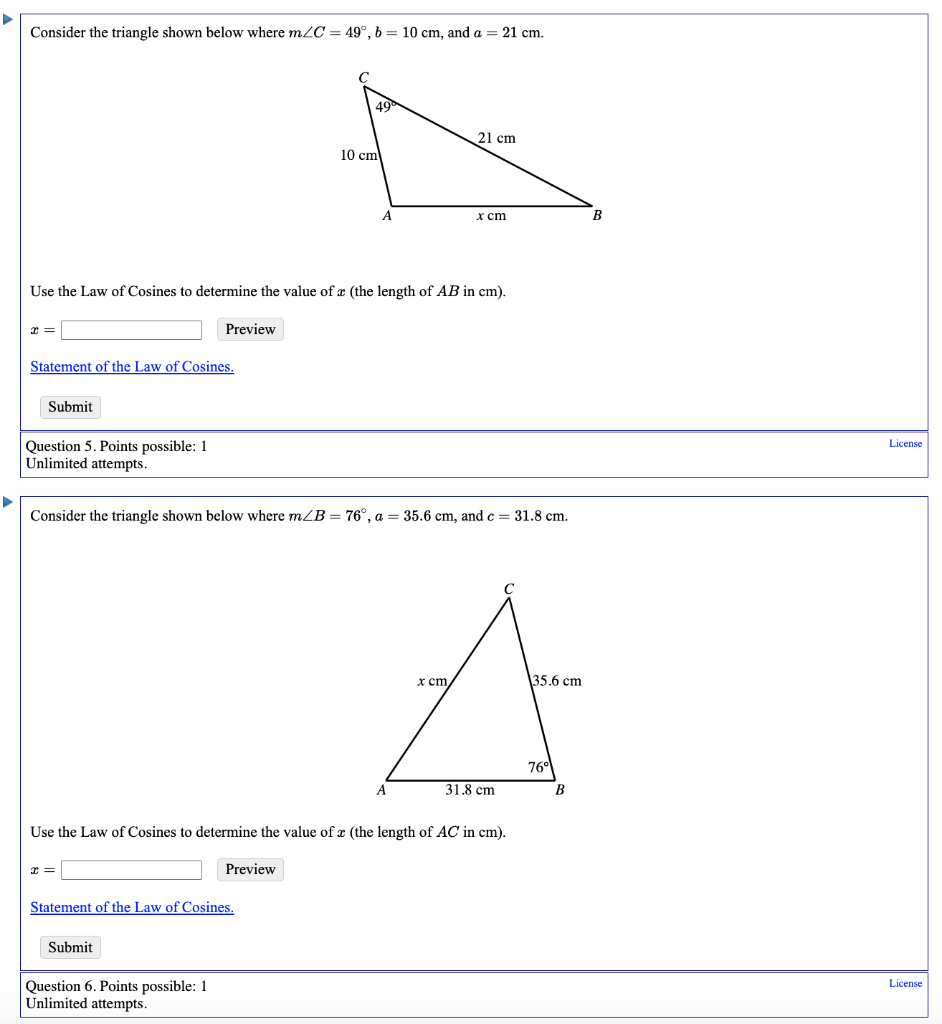 Solved Consider the triangle shown below where m∠C=49∘,b=10 | Chegg.com