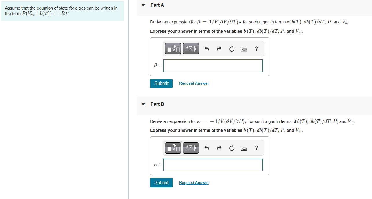 Solved Assume that the equation of state for a gas can be | Chegg.com
