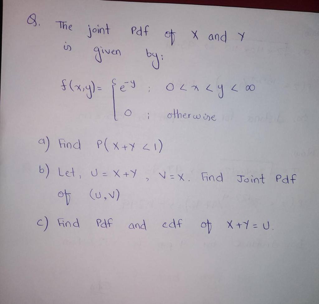 Solved Q The Joint Pdf Of X And Y Given By F X Y E E Y Chegg Com